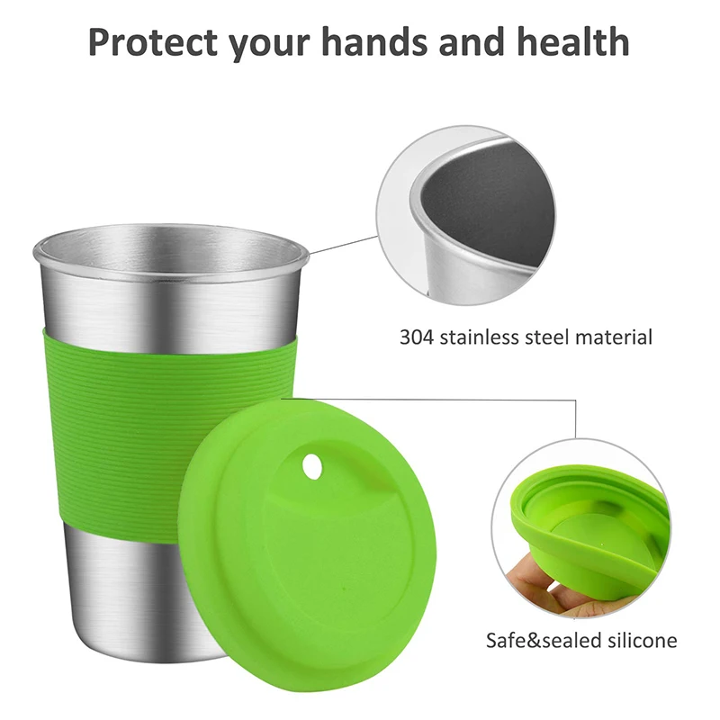 Beer Mug Stainless Steel With Silicone Cover 500ml Anti-fall Portable Durable Lightweight Water Cup
