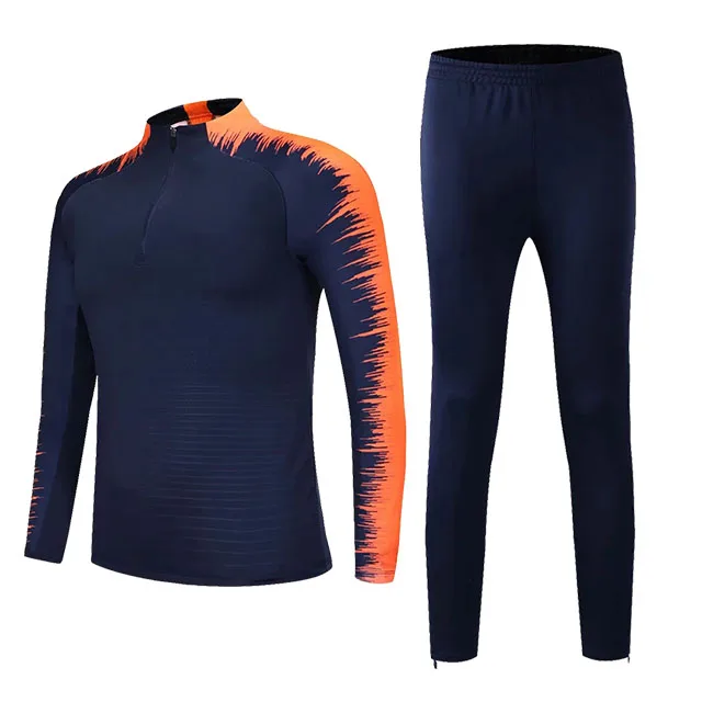 Winter Men Soccer Tracksuit Long Sleeve Jacket Kids Soccer Jerseys Sets Men Football Tracksuits Sports Kit Running Sportswear - Цвет: sapphire orange