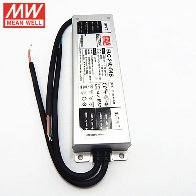 Бренд MEAN WELL представляет ELG-240-54B 240 Вт 54 Вт светодиодный Регулируемый источник питания 110 V/220VAC 54V DC 4.45A водонепроницаемый IP67 Meanwell светодиодный трансформатор