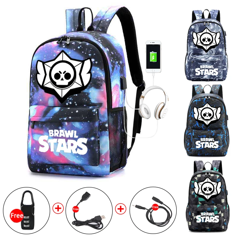 

Luminous Brawl Stars backpack School Bag for Teenager Student Backpack USB Charging Anti-theft Laptop Rucksack for Boys Girls