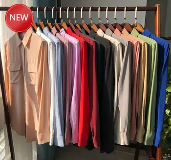 

Women Long Sleeve OL Shirt Double Pockets Soft ladies office wear Blouse Top 100% Silk