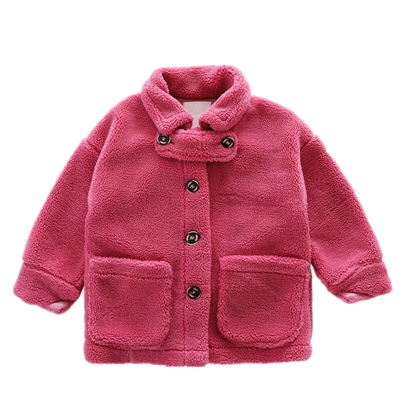 Детское утепленное пальто с искусственным мехом; зимние однотонные бархатные теплые детские куртки; Повседневная Верхняя одежда для маленьких девочек; хлопковое пальто с отворотами