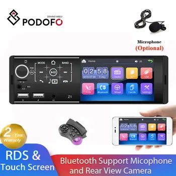 

Podofo Touch Screen Car Radio 1 Din 4.1 Inch Audio Video MP5 Player TF Dual USB Fast Charging Multicolor Lighting Head Unit