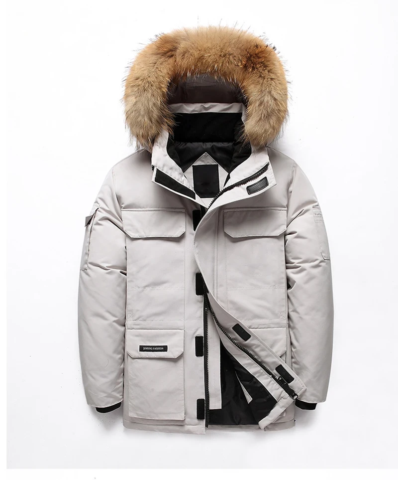 Зимняя мужская куртка-пуховик с меховым воротником и капюшоном, толстая парка, пуховое пальто, мужские зимние куртки размера плюс, Зимняя парка, пальто