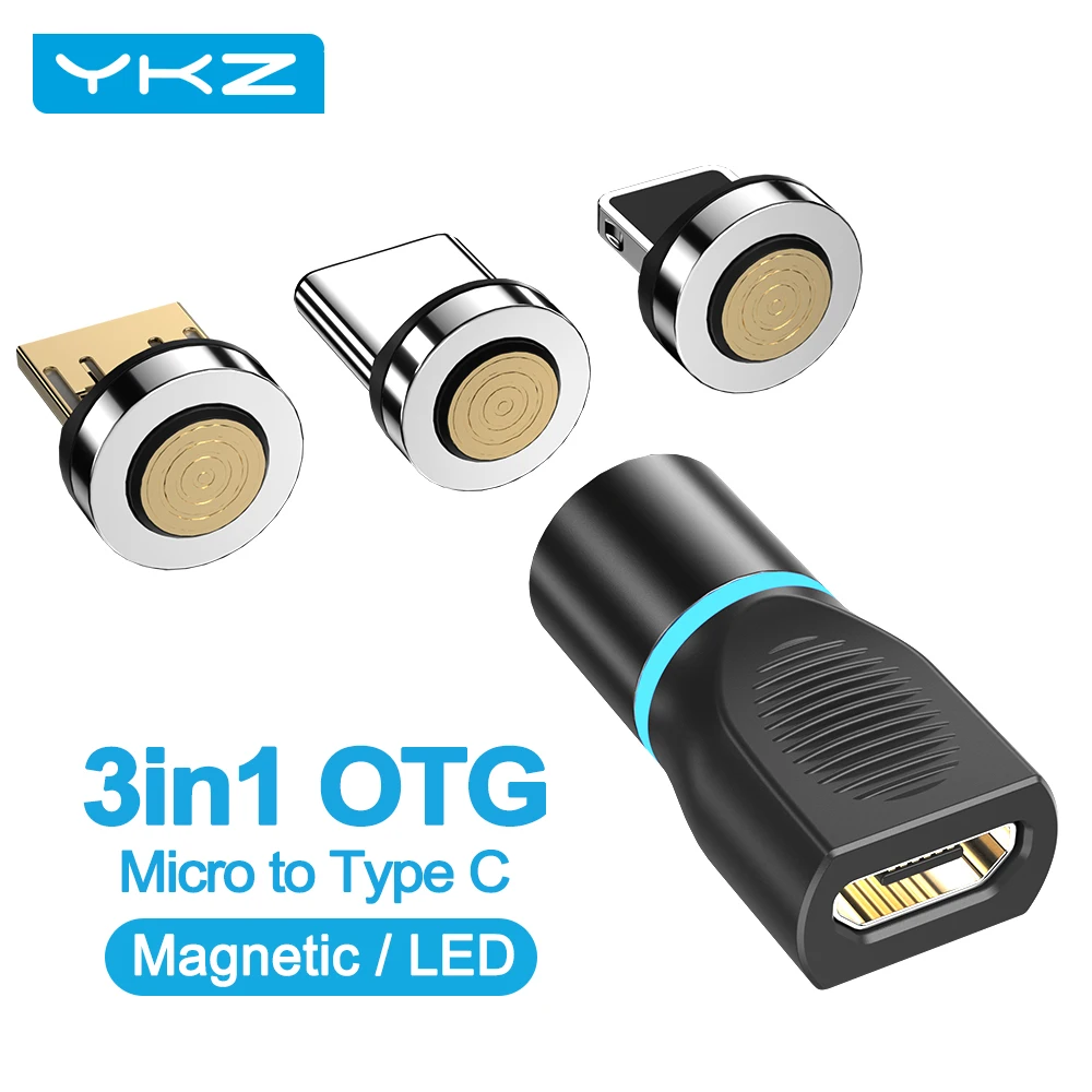 Магнитный адаптер Type-C Micro USB переходник с подсветкой коннектор для зарядки