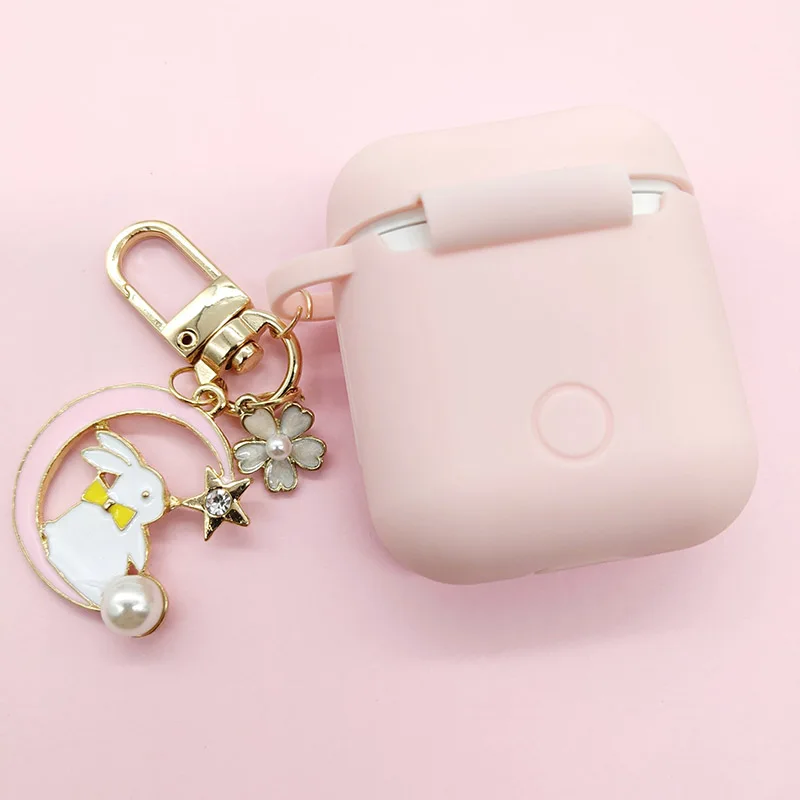Беспроводной чехол для наушников с Bluetooth для Apple AirPods, чехол для наушников s для Airpods, защитный чехол, кольцо для ключей с милым жемчугом и кроликом