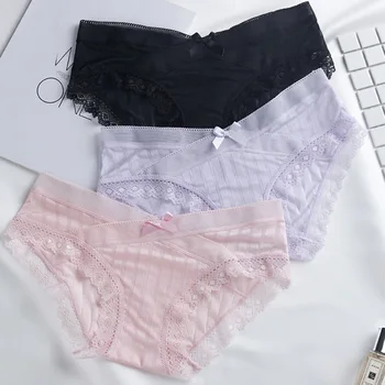 

Seamless Ice Silk lace side Panties Striped Intimates Ultra-thin Briefs intimatewear Sexy Transparent low Rise underwear women