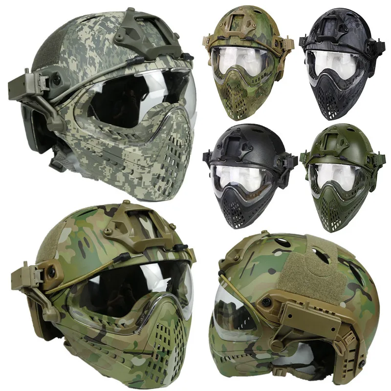 New Military Tactical Protective Helmet Airsoft Full Face Protection with Goggle Len Full Face Motorcycle Helmet