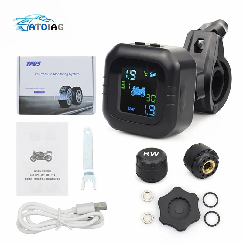 

Newly Wireless LCD Motorcycle Tire Pressure Monitoring System TPMS 2 External Sensor Realtime Monitor Abnormal Alarm Moto Tyre