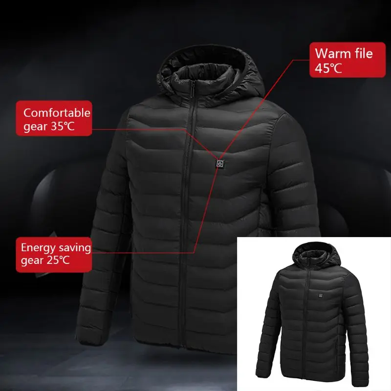 Men Women Heated Vest Coat USB Electric Long Sleeves Warm Heating Hooded Jacket