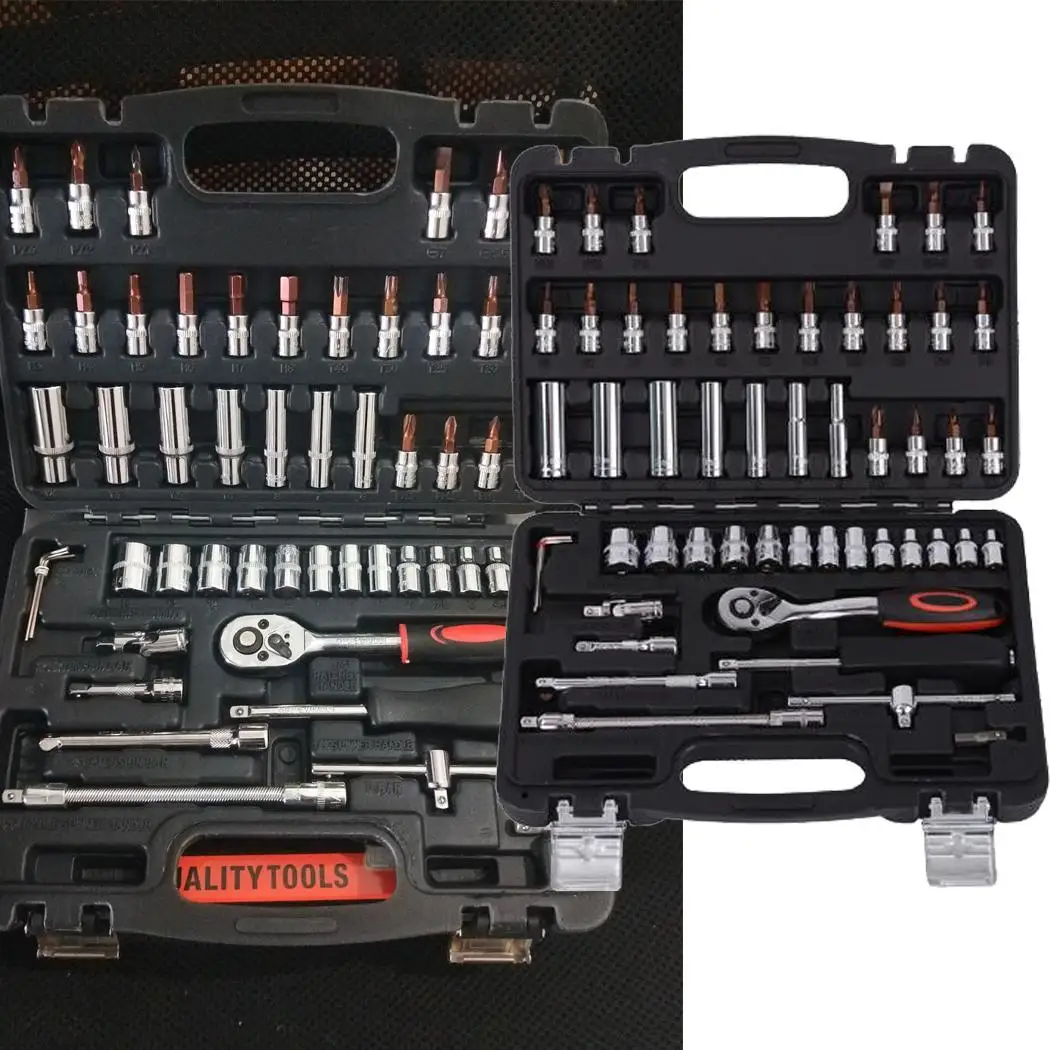 

53Pcs Hand Wrench Too Set 1/4 inch Socket Ratchet Auto 6, 7, 8, 10, 12, 13, 14 mm. Repair Tool Case