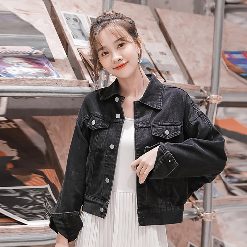 

2020 Autumn New Korean Version Of The Loose Bat Sleeve Denim Jacket Female Wild Black Short Coat Shirt
