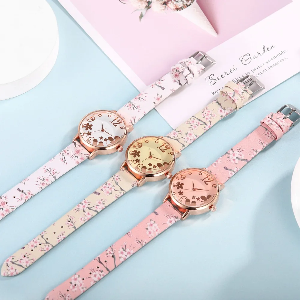 

New Style Fashion Rose Gold Printed WOMEN'S Watch Popular Petal Watch Strap WOMEN'S Quartz Watch Gift Watch