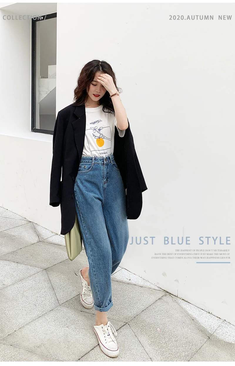 Vintage High Waist Straight Jeans Pant for Women Streetwear Loose Female Denim Jeans Buttons Zipper Ladies Jeans 2020 Autumn