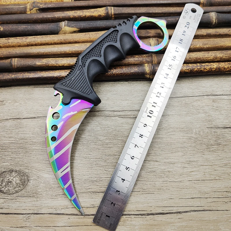 Утолщенный нож Karambit из нержавеющей стали CS GO, интегрированный нож с ручкой для шеи, настоящий Походный нож, наружный нож для повседневного использования, ручные инструменты