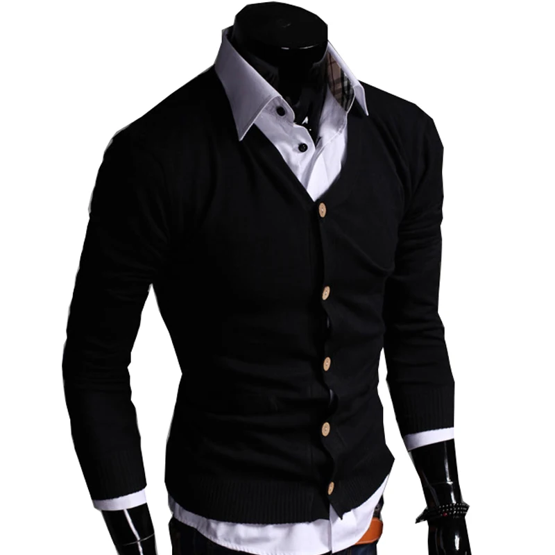 De algodón de otoño Chaqueta de punto para hombre Casual de manga larga de punto de los hombres chaqueta de talla grande de corte Slim con cuello en V suéter de los hombres 3XL