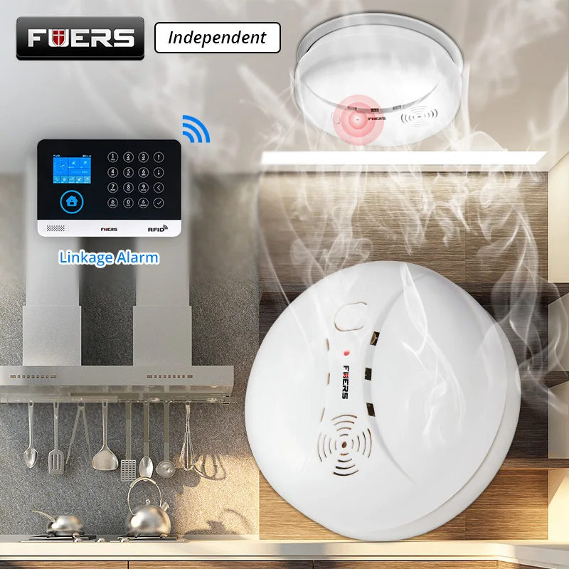 Fuers Беспроводной детектор дыма независимый противопожарный датчик дыма Сигнализация более 85 дБ для Wi-Fi GSM домашняя система безопасности без батареи