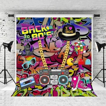 

VinylBDS Graffiti Wall Birthday Photo Background 10ft Back To 80S' Hip Pop Background For Photos Custom Photoshoot Background