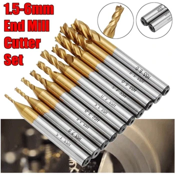 

10pcs Titanium Coating Milling Cutter Set 1.5-6.0mm HSS 4 Flute Metric End Mill Cutter 6mm Straight Shank CNC Drill Bits