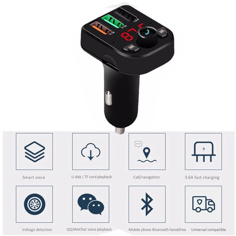 Автомобильный Bluetooth 5,0 плеер, беспроводной fm-передатчик, воспроизведение голосовой навигации, с 3 USB, 3.1A умная быстрая зарядка, напряжение Dete