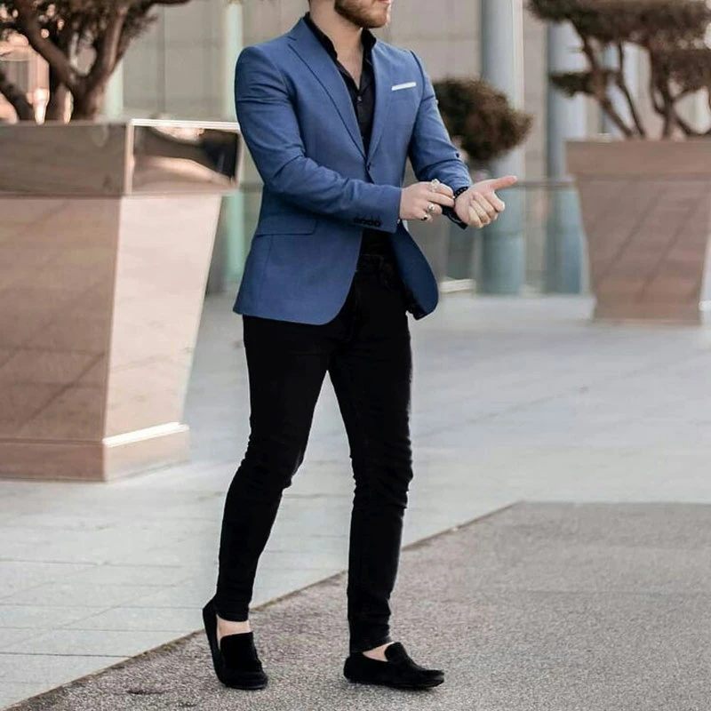 Traje azul marino para hombre, esmoquin para novio, traje de hombre, Blazer, traje pantalones negros, 2 piezas, 2019|Trajes| - AliExpress