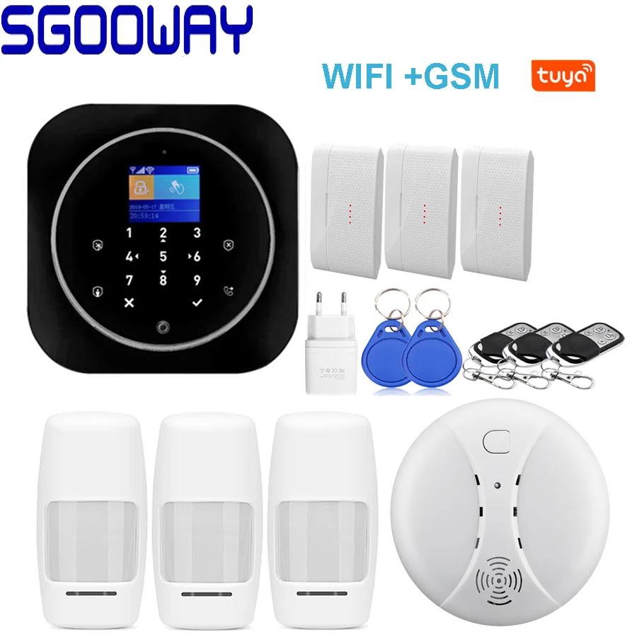 Sgooway фабрика сенсорной клавиатурой wi-fi GSM домашняя охранная беспроводная сигнализация Tuya детектор движения приложение контроль пожарный дым - Цвет: Set G