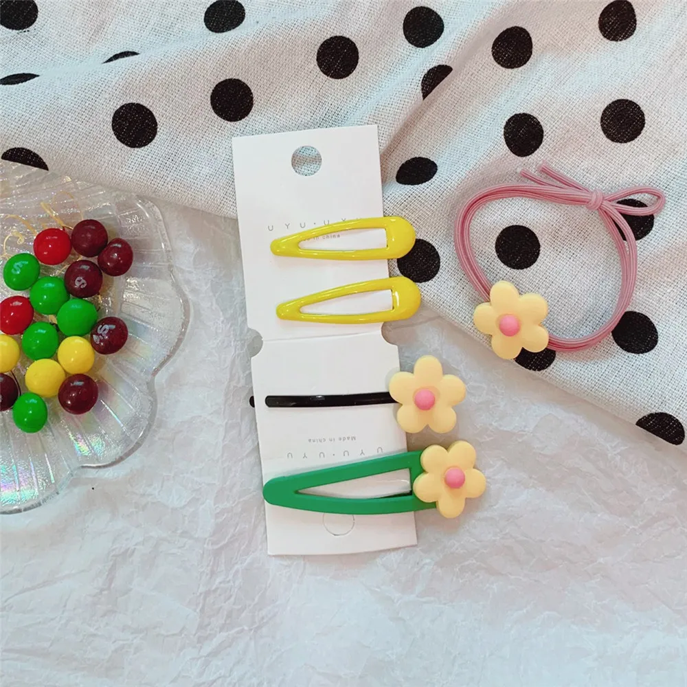2/5/10 Pcs/Set Cute Cartoon Hair Clips avocado green flower hairpin hair ring set girl Barrettes Headband Kids Hair Accessories - Цвет: 10