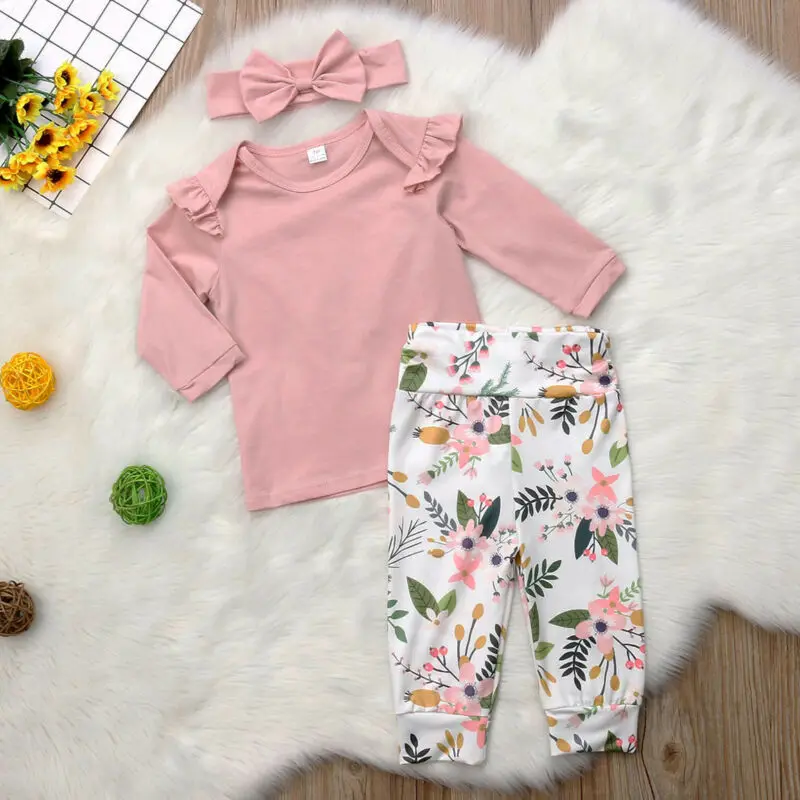 3Pcs Toddler Baby Girl Ruffle T Shirt Tops Romper Flower Pants Leggings Outfit Set Clothes 0-24M | Детская одежда и обувь