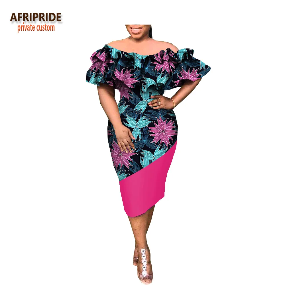 Весеннее платье для женщин AFRIPRIDE customzied с оборками рукавом slash шеи длиной до колена карандаш женское повседневное Хлопковое платье A1825020 - Цвет: 346-7