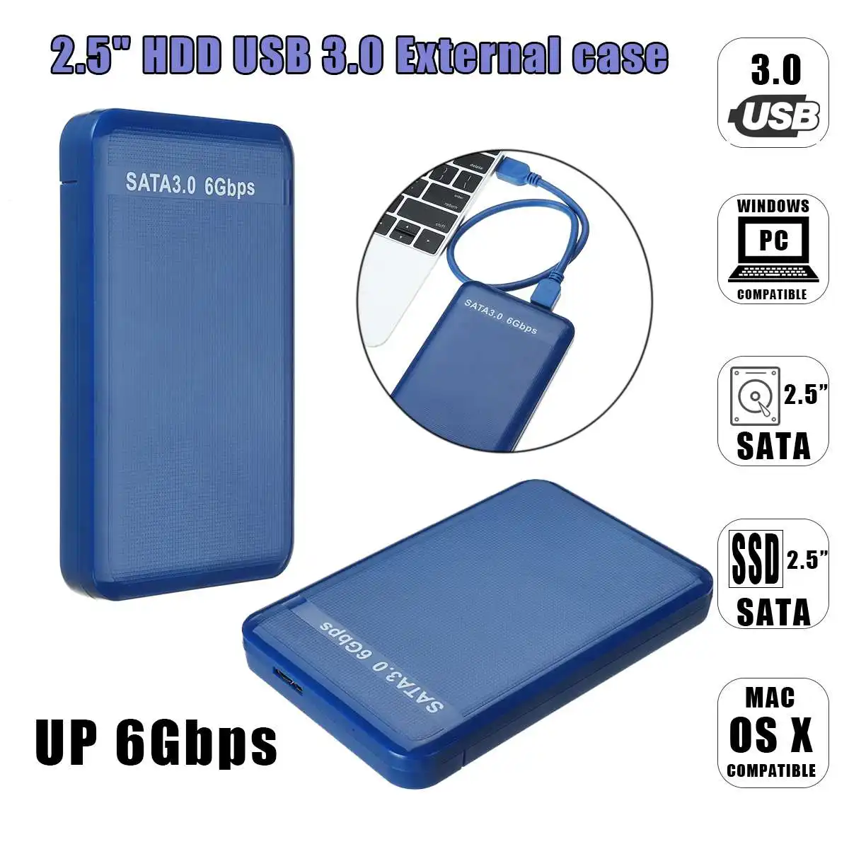 2,5 дюймов USB 3,0 SATA внешний жесткий диск Корпус HDD SSD чехол для диска 6 Гбит/с