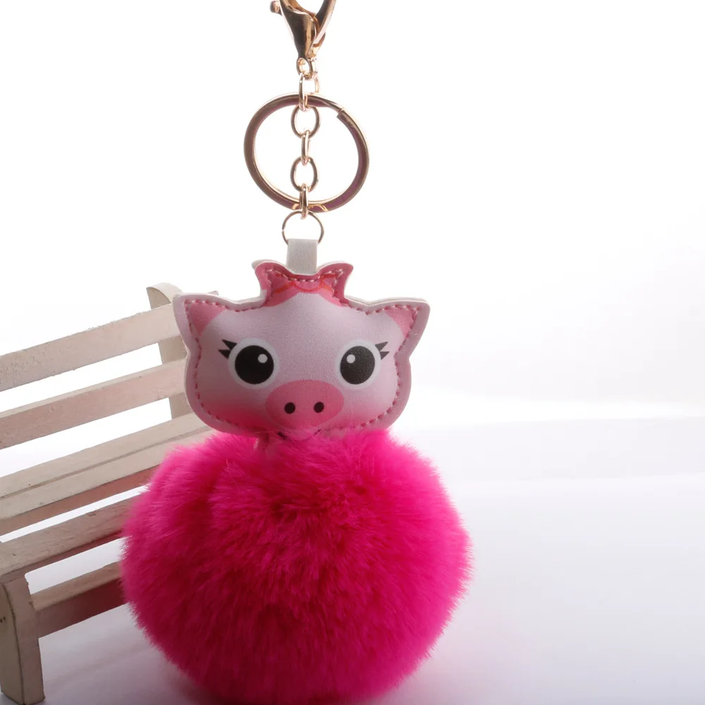 Милый мини-копилка Pom-ключ "Помпон" Кольцо стиль год Fate Piggy пушистый шар кулон творческие подарки оптом