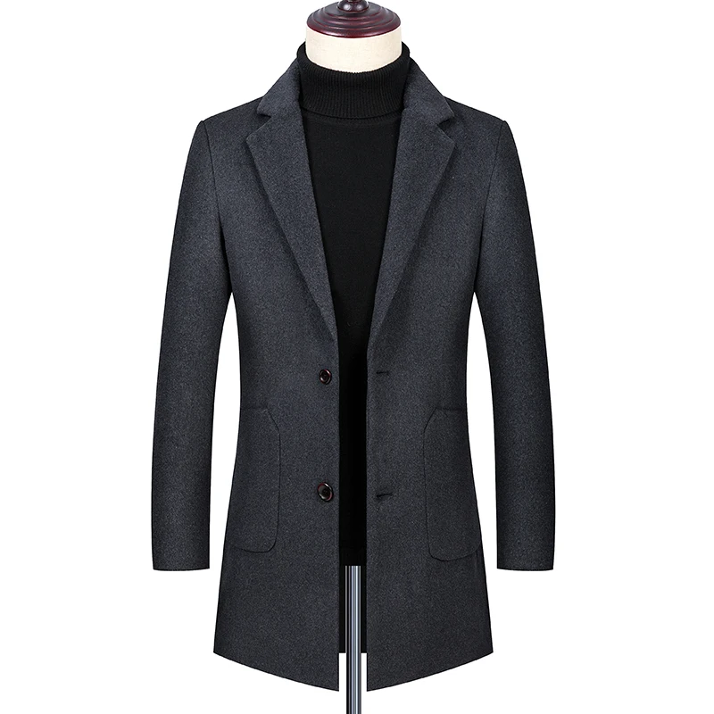 New Brand Men's Fashion Leisure Woolen Jackets Long Windbreaker Man Coats Overcoat for Male Casual Outer Wear Men Clothing S-5XL