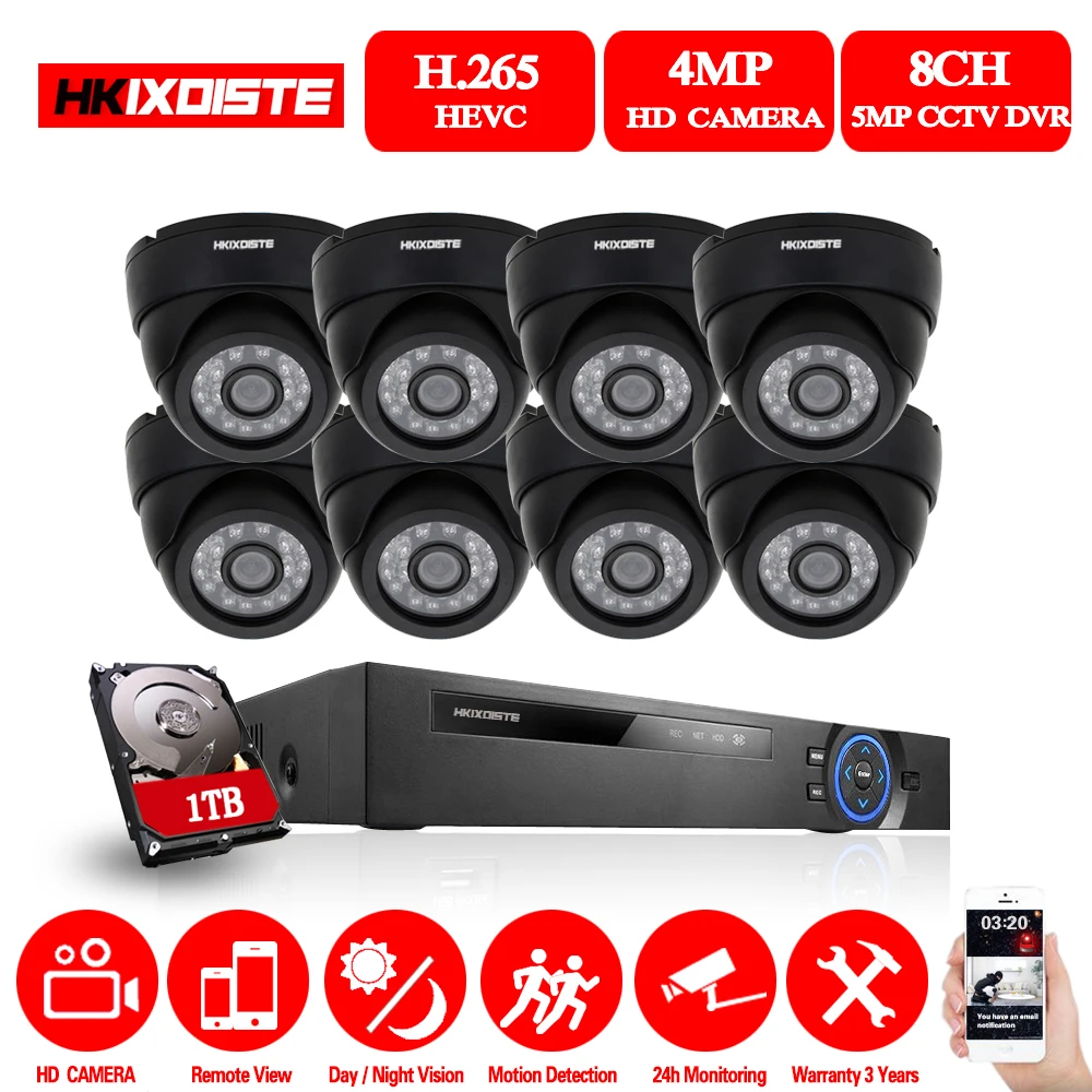 8-канальный видеонаблюдения Системы Super HD 4MP AHD DVR комплект 8 шт. безопасности AHD 4MP черный Крытый Ночное видение Камера безопасности комплект