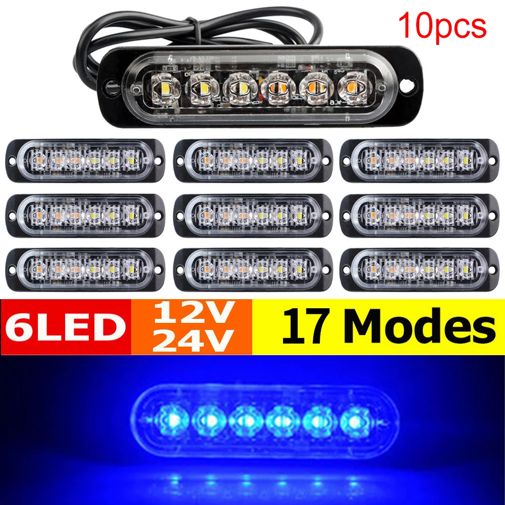 10X DC12 24V 18W 6 светодиодный аварийный для автомобиля грузовика предупредительный маячок аварийная вспышка стробоскоп Лампа сигнала поворота Синий Красный Белый Желтый Янтарный - Испускаемый цвет: Blue