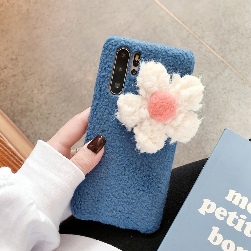 Пушистый Плюшевый чехол с цветами для iPhone 11 11 Pro Max X XR XS MAX Чехол Мягкий Силиконовый противоударный чехол для iPhone 7 8 6 6S Plus оболочка