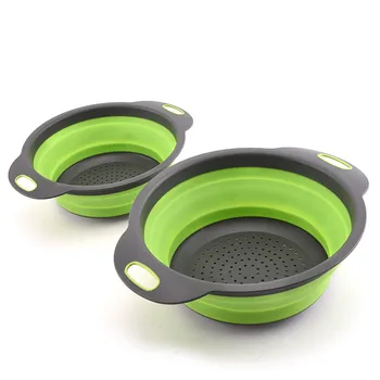 

Retractable Silicone Dishwashing Drain Basket Four Colors Optional Round Size Folding Silicone Washing Basket Fruit Basket