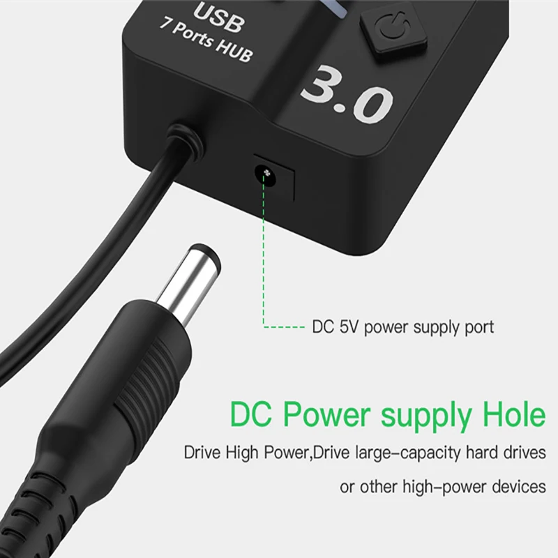 USB 3,0 концентратор 4/7 Порты и разъёмы супер Скорость USB 3 данных концентратор с индивидуальным Мощность переключатели& EU/US/адаптер питания стандарта Великобритании для MacBook ноутбука ПК