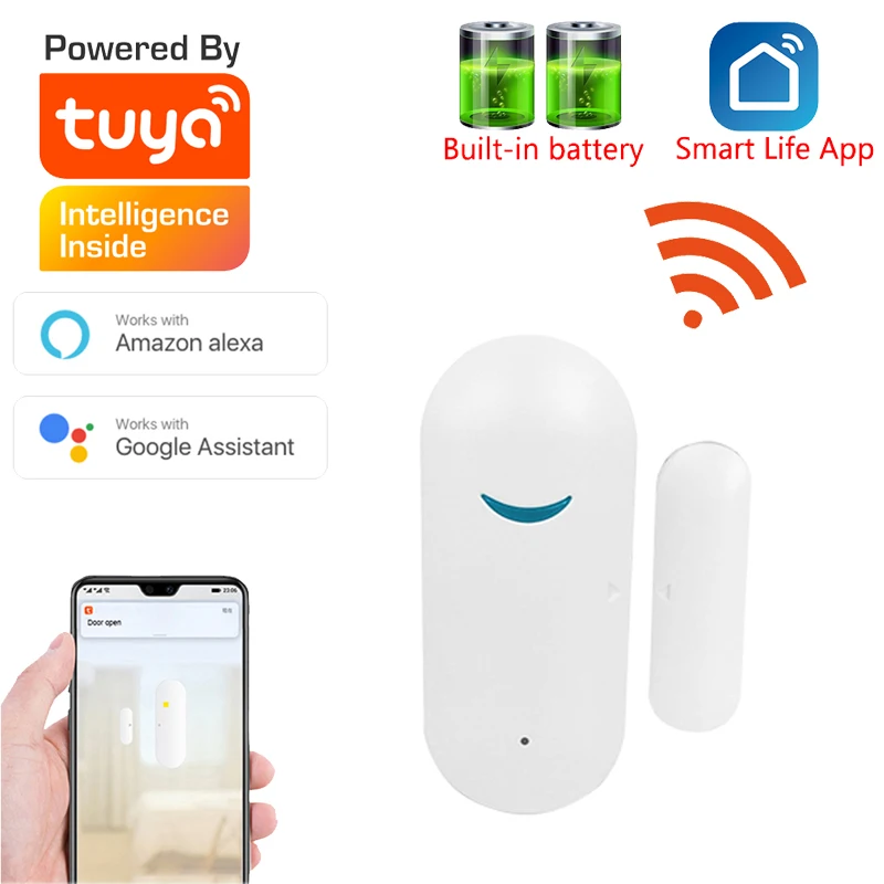 Tuya WiFi inteligente Sensor de puerta Puerta Abierta/cerca de App notificación alarma de seguridad de alarma de Alexa la página principal de Google