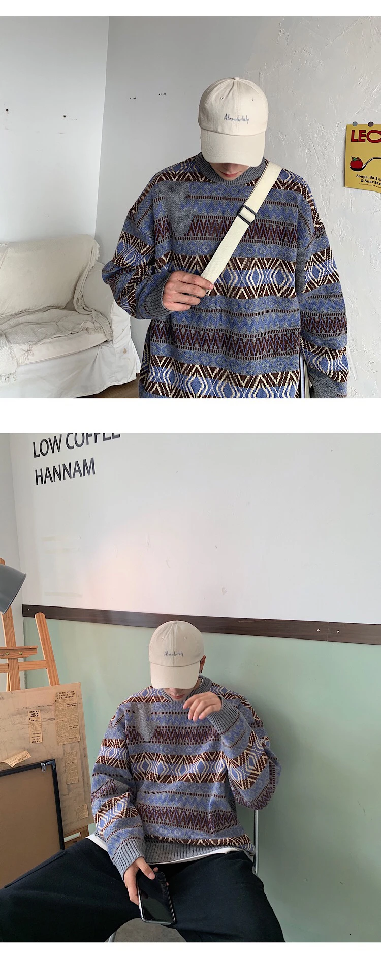 Winter Sweater Men's Warm Fashion Retro O-neck Knit Pullover Men Wild Casual Loose Knitting Sweaters Male Sweter Clothes