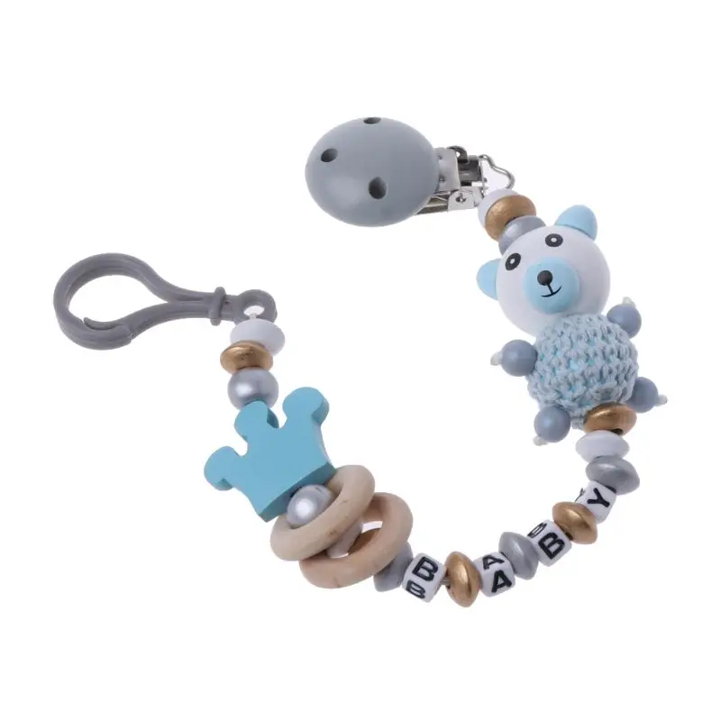 Light Blue Детская Соска с зажимом и цепочкой для маленьких мальчиков и девочек, милый мультяшный медведь, буквы-игрушки, прорезыватель, соска с цепочкой, держатель для соски для кормления ребенка - Цвет: Light Blue