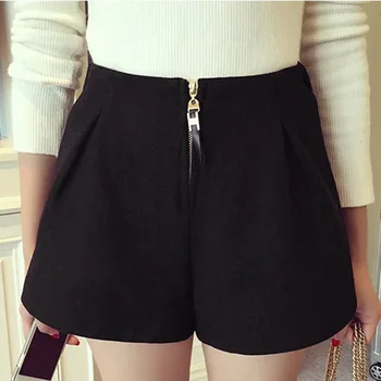 

Women Woolen Wide Leg Shorts Loose High Waist Zipper Casual Solid Color Shorts TT@88