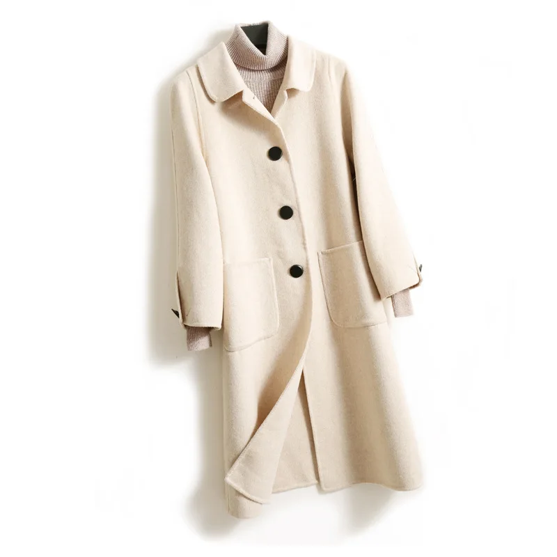 Ladies Woolen Overcoat Wool Blend Coat Winter Loose Women Windbreaker Long Jacket Classic Double Face Cute Hot Cashmere Red Coat