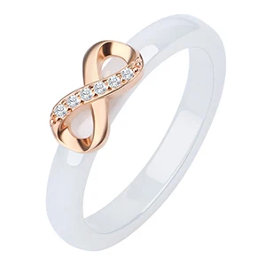 925 Elegant Rings Women 4mm Black White Ceramic Ring India Stone Crystal Infinity Comfort Wedding Rings Engagement Brand Jewelry - Main Stone Color: White Rose Gold