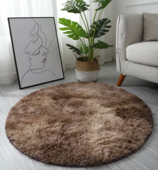 

Brown Gradient color Fluffy Round Rug Carpets for Living Room Faux Fur Carpet Kids Room Long Plush rugs for bedroom