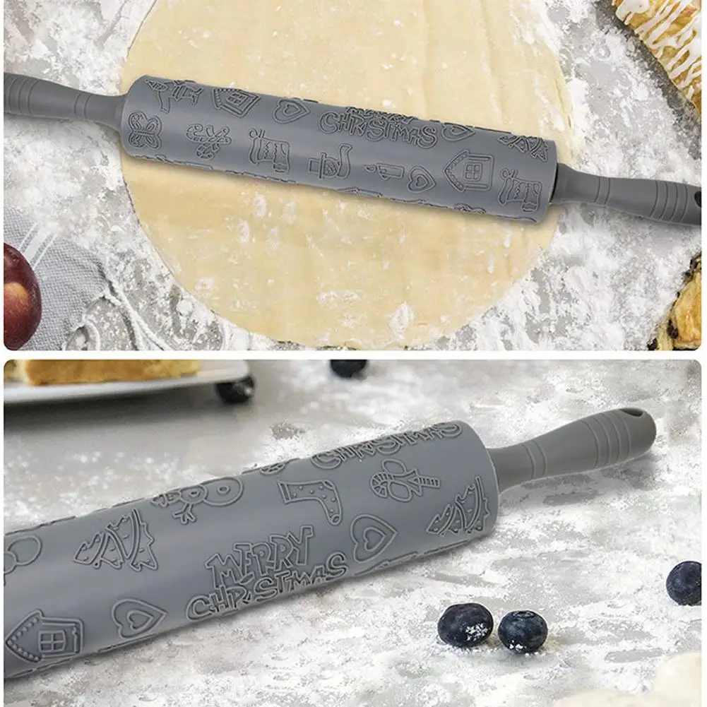 Силиконовая скалка для торта, тисненая мука палка, Рождественская тема, печать, плавающая палка