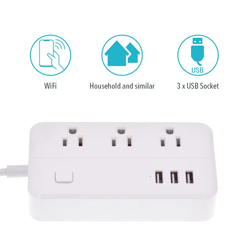 Сетевой адаптер wifi 3USB smart US plug, переключатель перегрузки, защита от перенапряжения, 3 порта, USB зарядное устройство, Google Home Alexa, 1,25 м, 10 А, Wi-Fi разъем