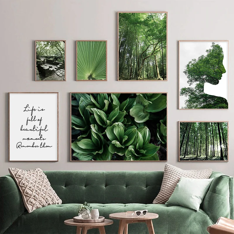 Abstract Girl Green Tree Forest Palm Leaf Wall Art Canvas Painting Nordic Posters and Prints Pictures for Living Room Decor | Дом и сад