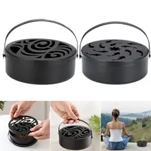 

New Black Mosquito Coil Holder Metal Incense Holder Round Portable Coil Incense Burner Box Bronze Galvanized Steel anti insect