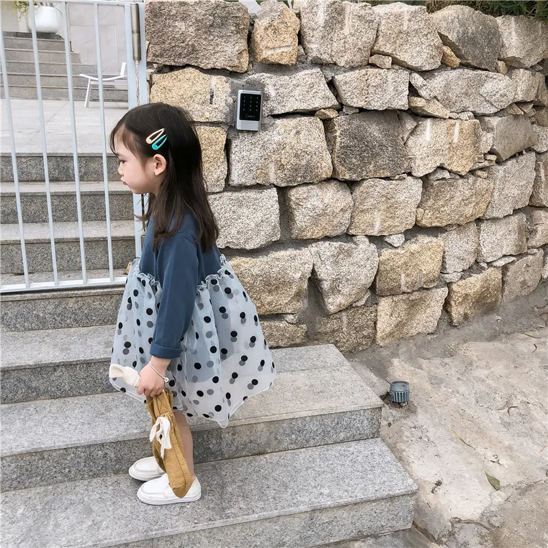 

2019 Spring New Style Childrenswear Girls Korean-style Polka Dot Dress Baby Loose Version of the Long Sleeve Skirt