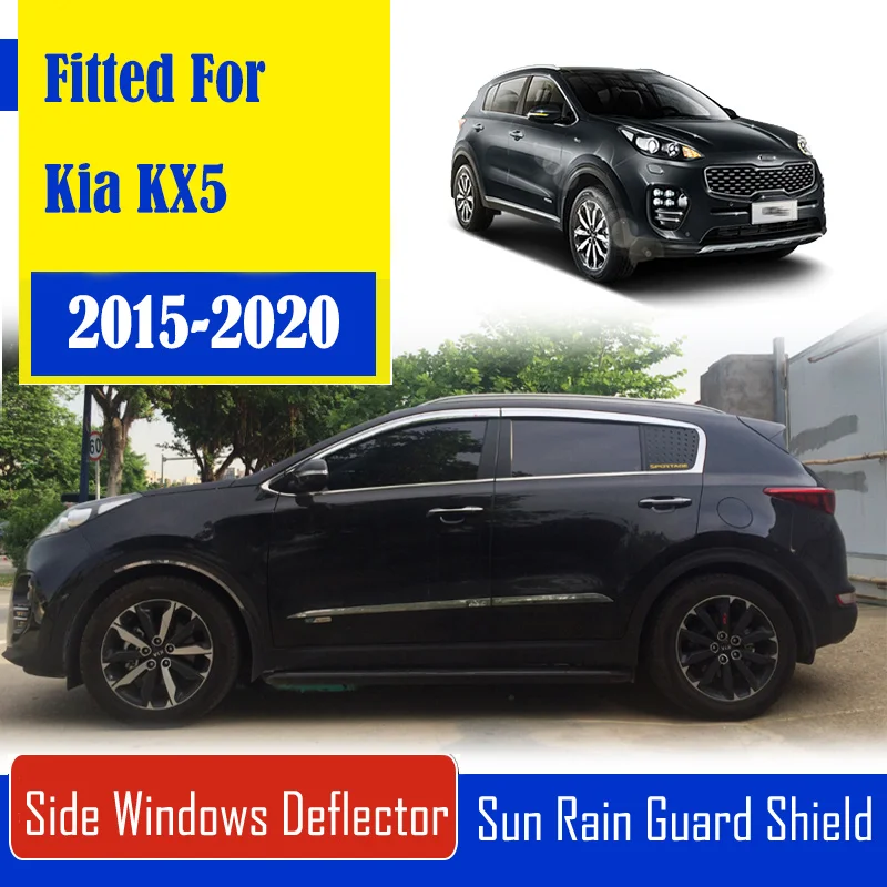 

1 Set Chrome Side Vent Sun Shade Window Visors Rain Guard Deflectors For Kia KX5 2015-2020